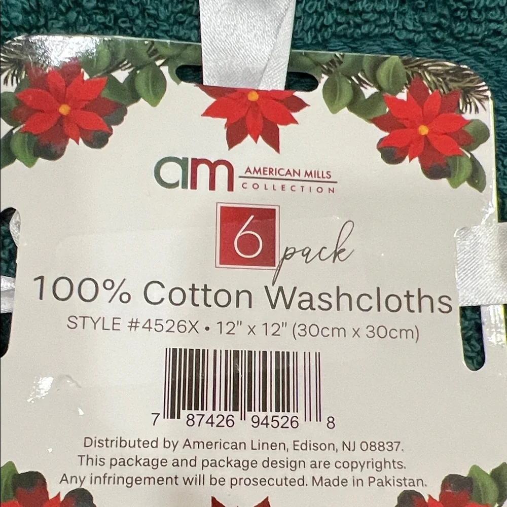 American Mills 6-Pack 100% Cotton Washcloths - Deep Green